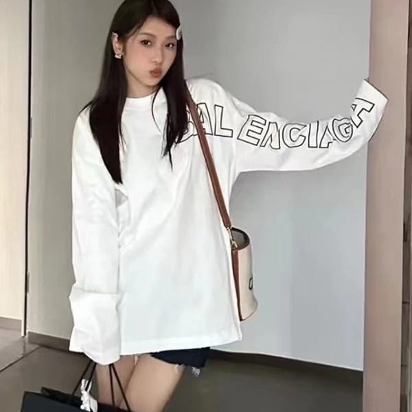 すぐ届くバレンシアガ 長袖アウトライン オーバーサイズ Tシャツ 偽物 2色 739027TOVV69034